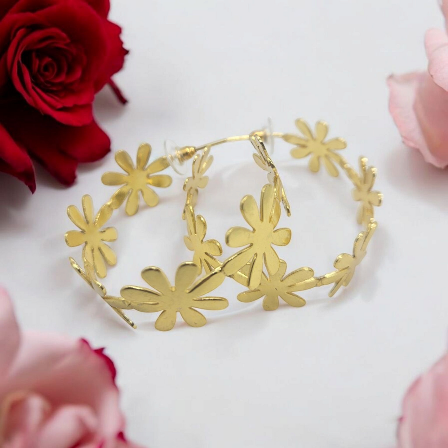 Golden Floral Hoops