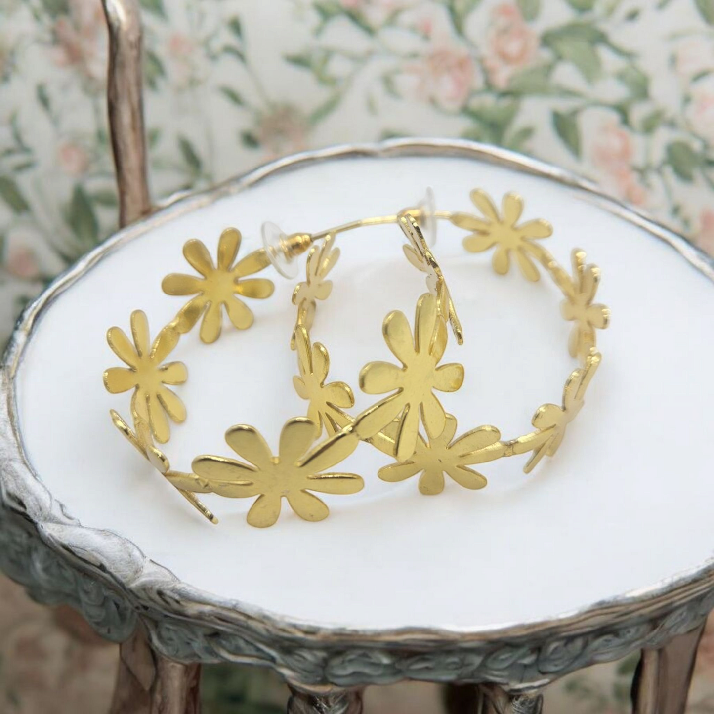 Golden Floral Hoops