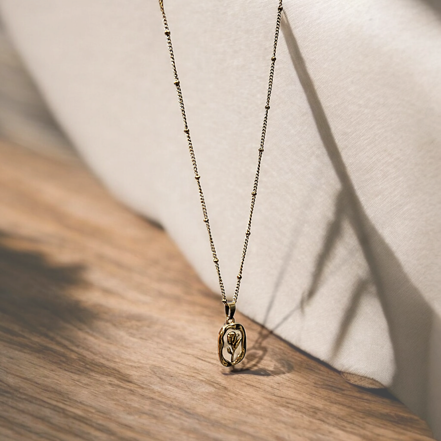 Minimalist Neckpiece with MoP Pendant and Rose Motif