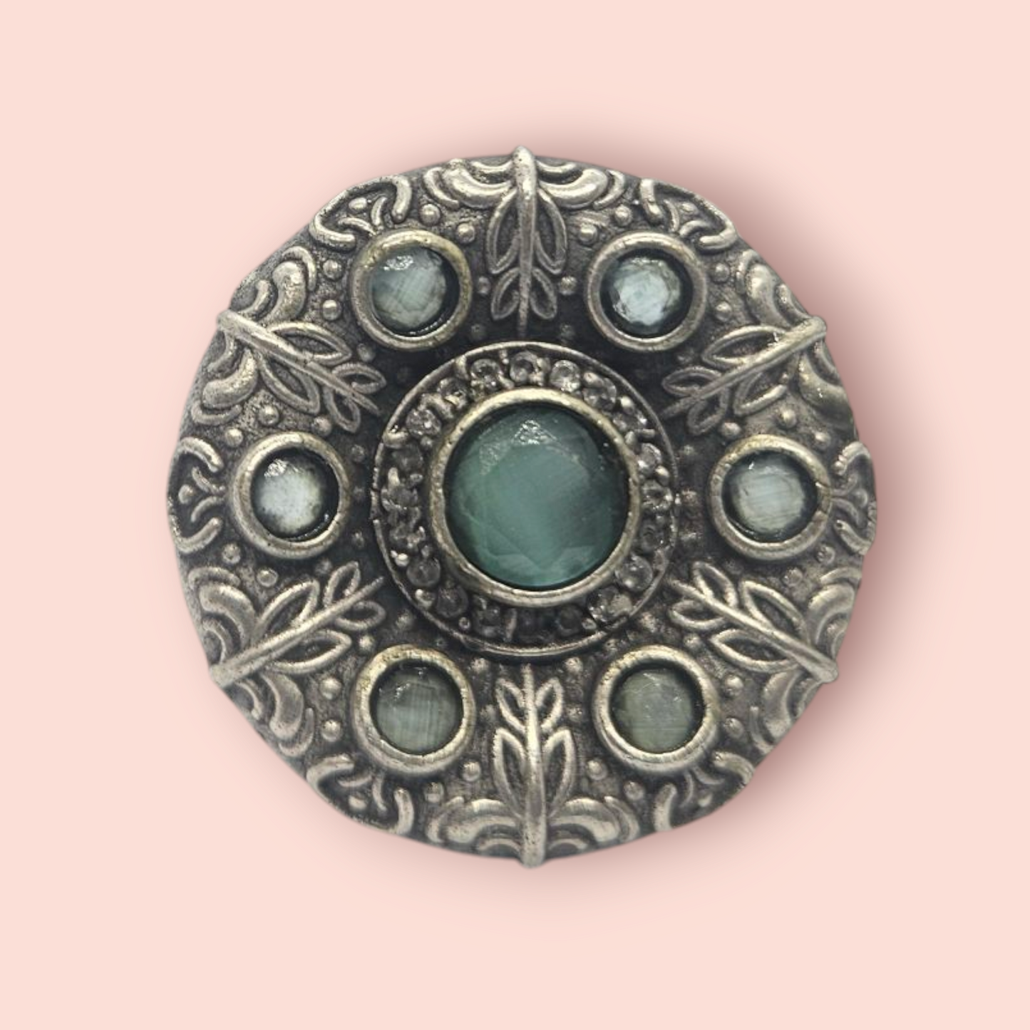 Vintage Oxidized Ring With Aqua Stone